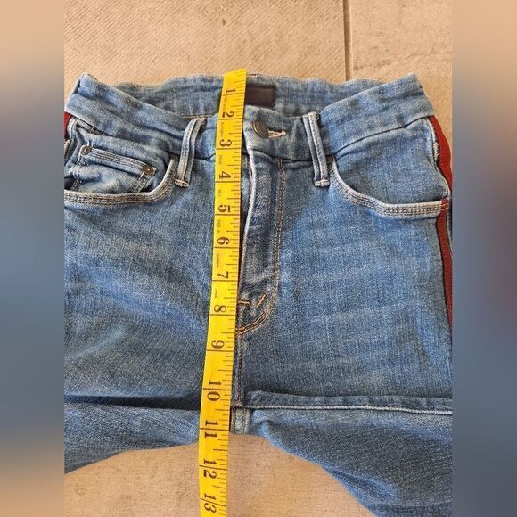 Mother the looker Ankle Fray Blue with  red stripes jeans size 25 - Picture 8 of 10